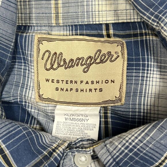 VTG Wrangler Shirt Mens XL Western Fashion Blue Plaid Pearl Snaps Cowboy‎ Rodeo - Picture 3 of 16